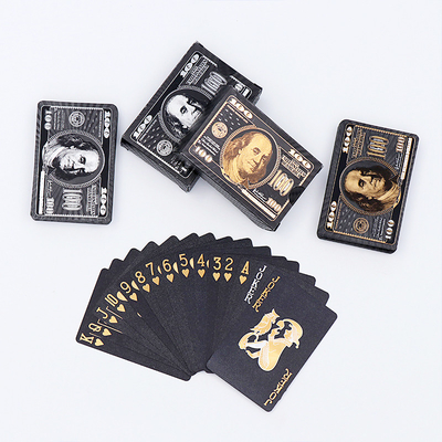 Custom Design Único USA Dolar Padrão Cartões de Jogo Fábrica Impressão Durável Preto Plástico PVC Poker à prova d'água
